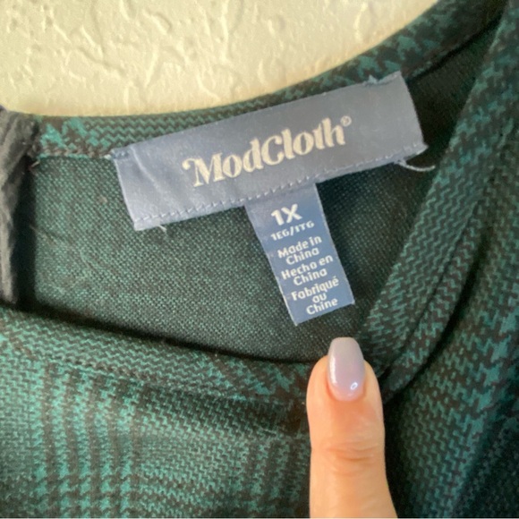 Modcloth State Of Grace Fit Flare Green Plaid Soft Swing Knee Length Dress SZ 1X - Picture 13 of 16
